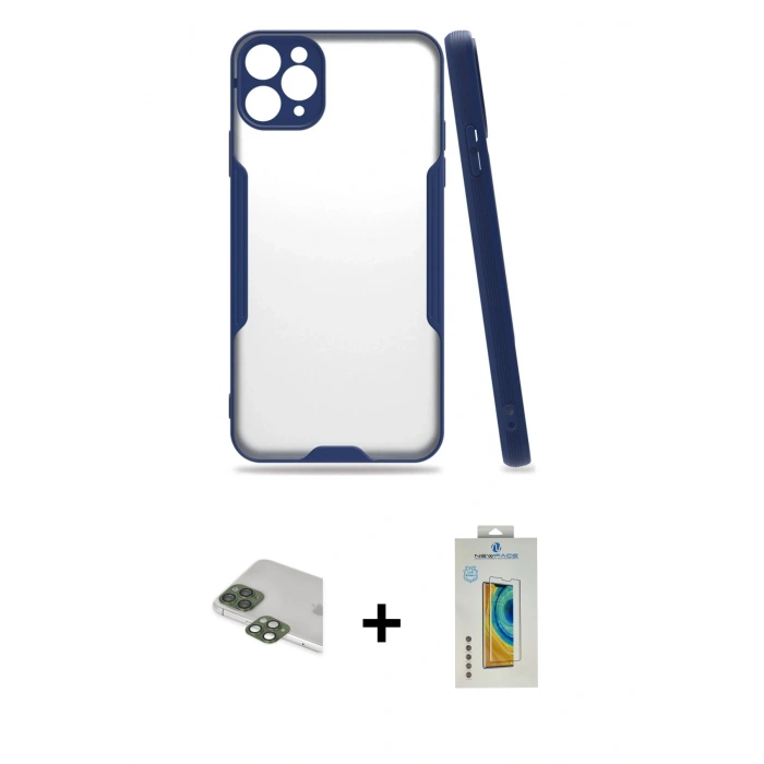 MARSİLYAN™- iPhone 11 Pro Max Kılıf Atlas Asil Serisi - Siyah Polymer Nano Ekran Koruyucu + Pers Alüminyum Kamera Lens - YL