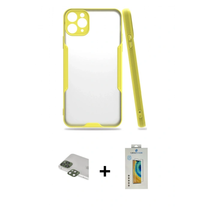 MARSİLYAN™- iPhone 11 Pro Max Kılıf Atlas Asil Serisi - Siyah Polymer Nano Ekran Koruyucu + Pers Alüminyum Kamera Lens - YL