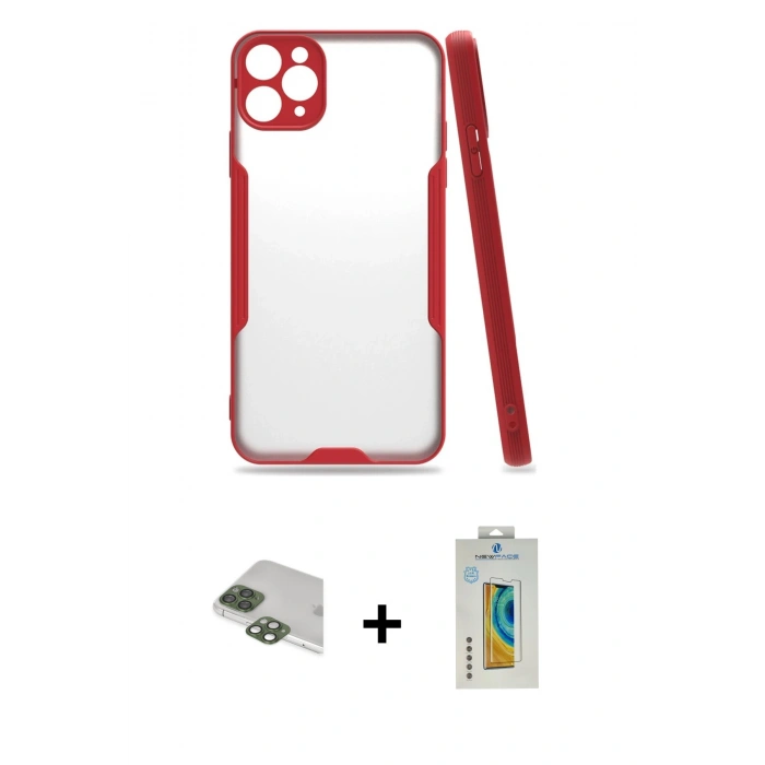 MARSİLYAN™- iPhone 11 Pro Max Kılıf Atlas Asil Serisi - Siyah Polymer Nano Ekran Koruyucu + Pers Alüminyum Kamera Lens - YL
