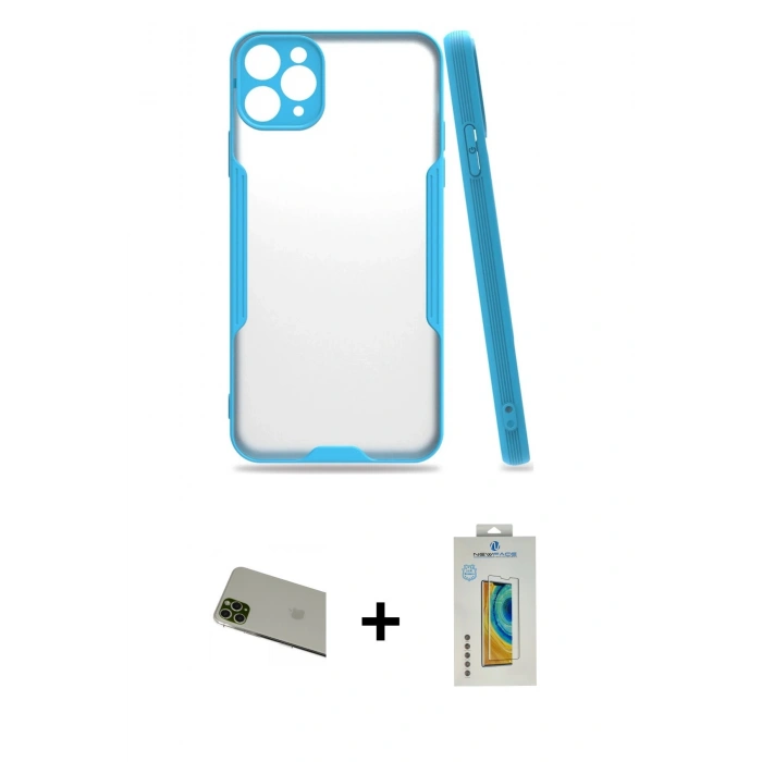 MARSİLYAN™- iPhone 11 Pro Max Kılıf Atlas Asil Serisi - Siyah Polymer Nano Ekran Koruyucu + Rainbow Kamera Lens Koruma Cam - YL
