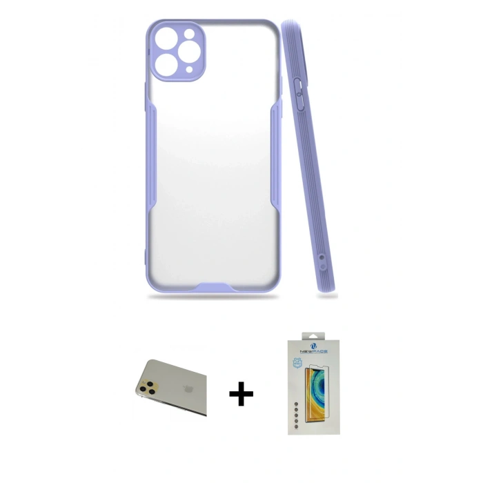 MARSİLYAN™- iPhone 11 Pro Max Kılıf Atlas Asil Serisi - Siyah Polymer Nano Ekran Koruyucu + Rainbow Kamera Lens Koruma Cam - GD