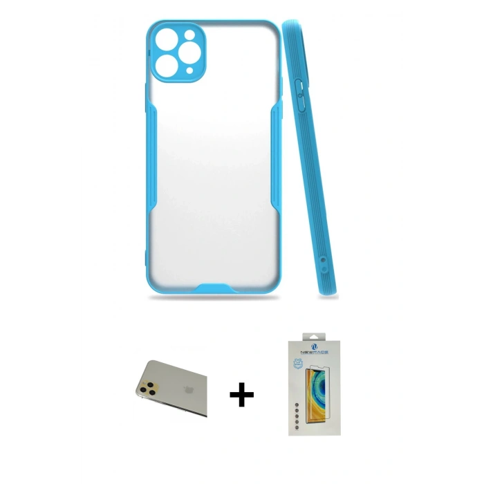 MARSİLYAN™- iPhone 11 Pro Max Kılıf Atlas Asil Serisi - Siyah Polymer Nano Ekran Koruyucu + Rainbow Kamera Lens Koruma Cam - GD