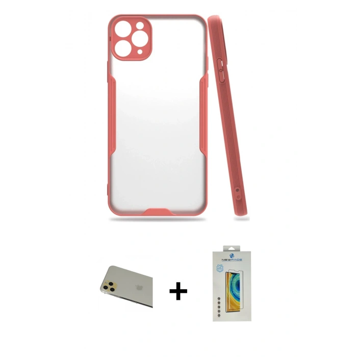 MARSİLYAN™- iPhone 11 Pro Max Kılıf Atlas Asil Serisi - Siyah Polymer Nano Ekran Koruyucu + Rainbow Kamera Lens Koruma Cam - GD