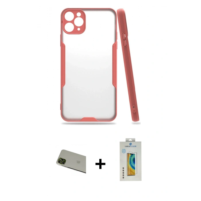 MARSİLYAN™- iPhone 11 Pro Max Kılıf Atlas Asil Serisi - Siyah Polymer Nano Ekran Koruyucu + Rainbow Kamera Lens Koruma Cam - YL