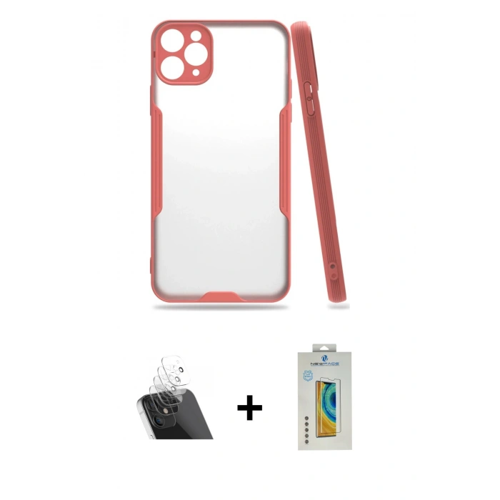 MARSİLYAN™- iPhone 11 Pro Max Kılıf Atlas Asil Serisi - Siyah Polymer Nano Ekran Koruyucu + Kamera Lens Koruma Cam - SF