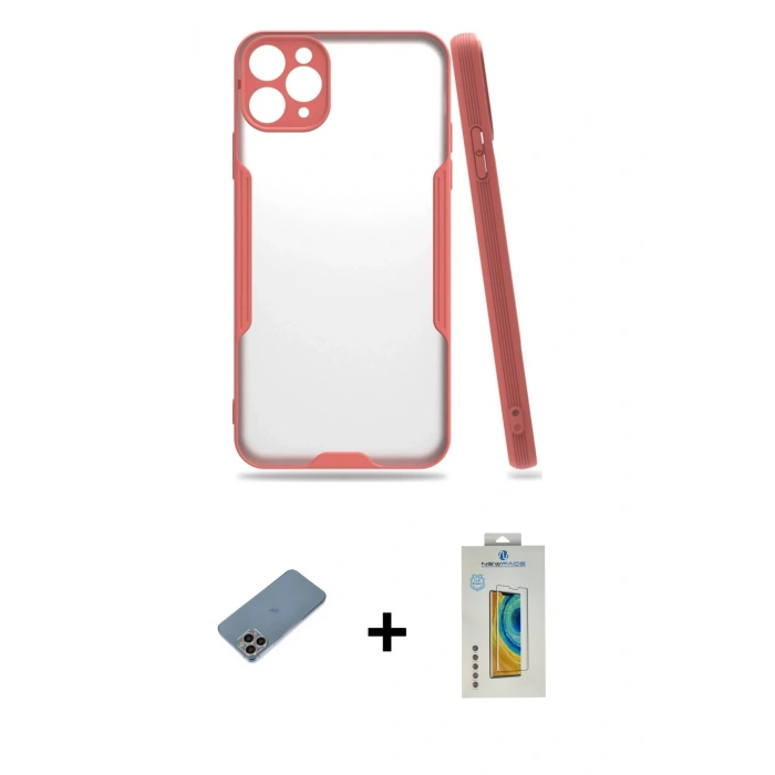 MARSİLYAN™- iPhone 11 Pro Max Kılıf Atlas Asil Serisi - Siyah Polymer Nano Ekran Koruyucu + Shine Kamera Lens Koruma Cam - GI