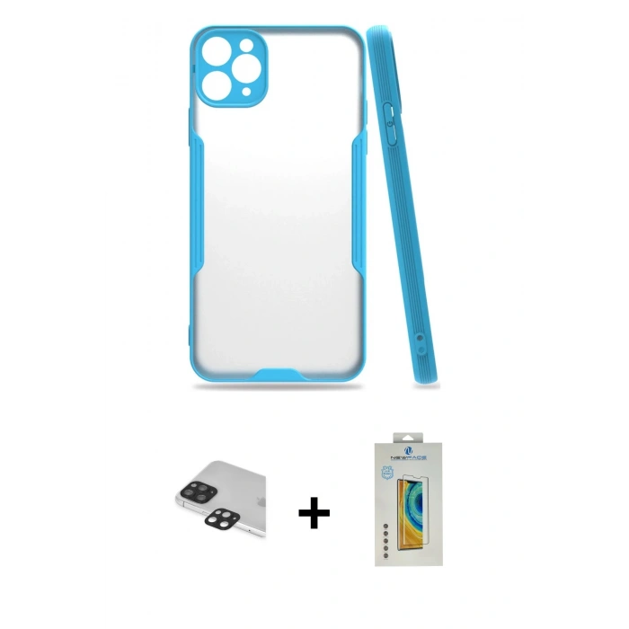 MARSİLYAN™- iPhone 11 Pro Max Kılıf Atlas Asil Serisi - Siyah Polymer Nano Ekran Koruyucu + Siyah Pers Alüminyum Kamera Lens