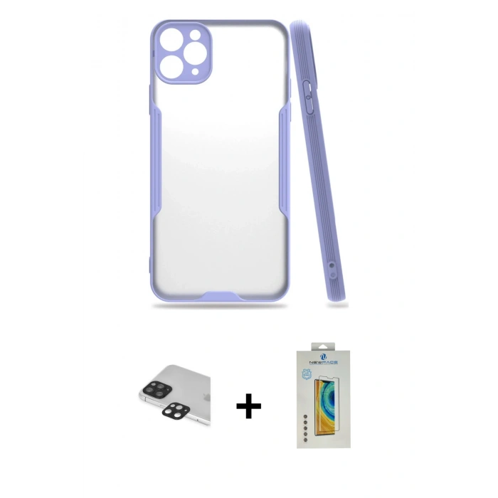 MARSİLYAN™- iPhone 11 Pro Max Kılıf Atlas Asil Serisi - Siyah Polymer Nano Ekran Koruyucu + Siyah Pers Alüminyum Kamera Lens