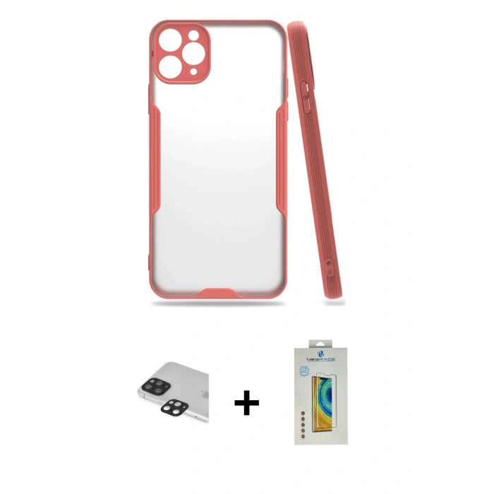MARSİLYAN™- iPhone 11 Pro Max Kılıf Atlas Asil Serisi - Siyah Polymer Nano Ekran Koruyucu + Siyah Pers Alüminyum Kamera Lens