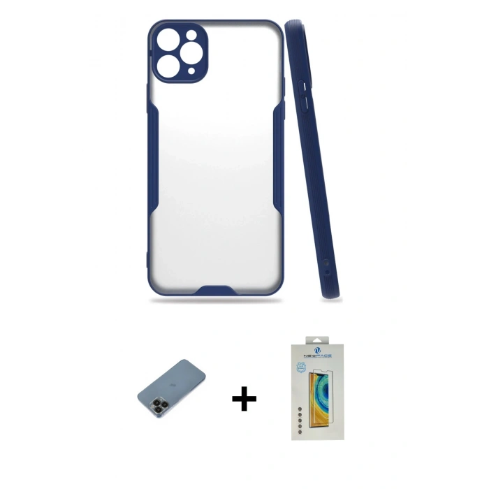 MARSİLYAN™- iPhone 11 Pro Max Kılıf Atlas Asil Serisi - Siyah Polymer Nano Ekran Koruyucu + Shine Kamera Lens Koruma Cam - SH