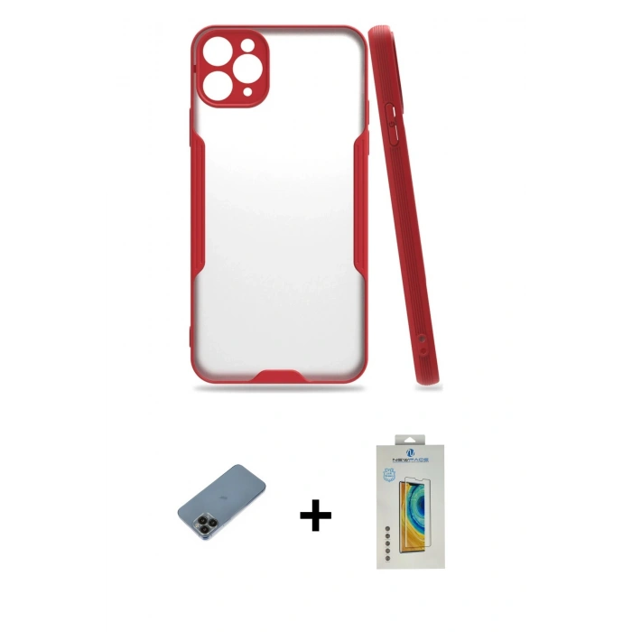 MARSİLYAN™- iPhone 11 Pro Max Kılıf Atlas Asil Serisi - Siyah Polymer Nano Ekran Koruyucu + Shine Kamera Lens Koruma Cam - SH