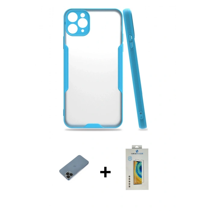 MARSİLYAN™- iPhone 11 Pro Max Kılıf Atlas Asil Serisi - Siyah Polymer Nano Ekran Koruyucu + Shine Kamera Lens Koruma Cam - SH