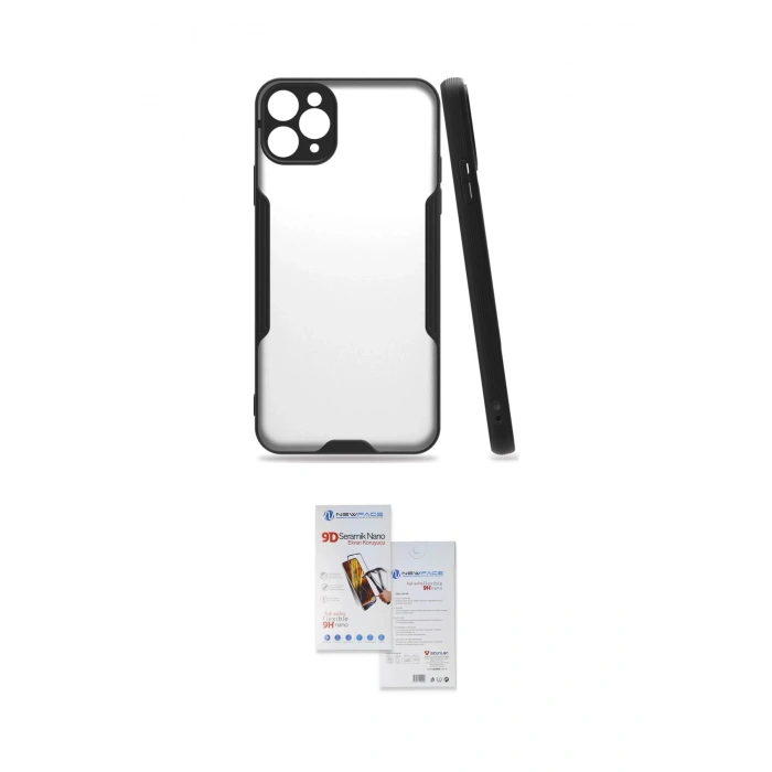 MARSİLYAN™- iPhone 11 Pro Max Kılıf Atlas Asil Serisi - Siyah Seramik Nano Ekran Koruyucu