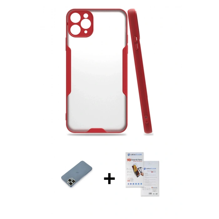 MARSİLYAN™- iPhone 11 Pro Max Kılıf Atlas Asil Serisi - Siyah Seramik Nano Ekran Koruyucu + Metal Kamera Lens Koruma Cam - AKYL