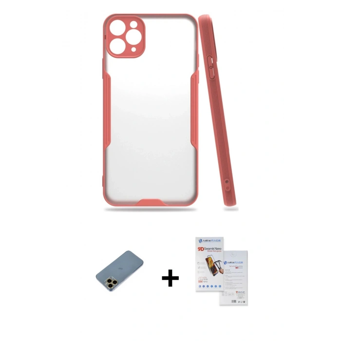 MARSİLYAN™- iPhone 11 Pro Max Kılıf Atlas Asil Serisi - Siyah Seramik Nano Ekran Koruyucu + Shine Kamera Lens Koruma Cam - GD