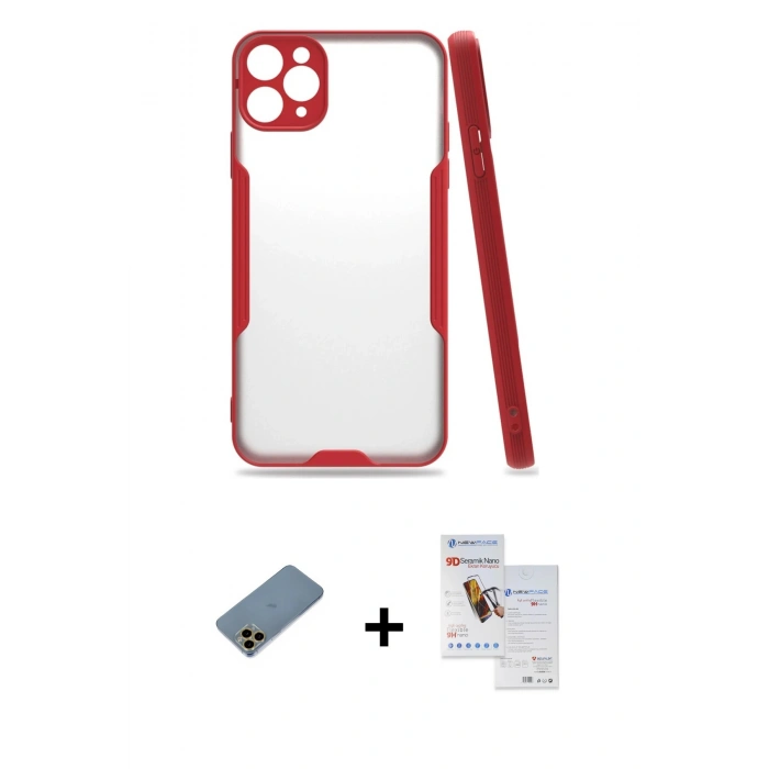MARSİLYAN™- iPhone 11 Pro Max Kılıf Atlas Asil Serisi - Siyah Seramik Nano Ekran Koruyucu + Shine Kamera Lens Koruma Cam - GD