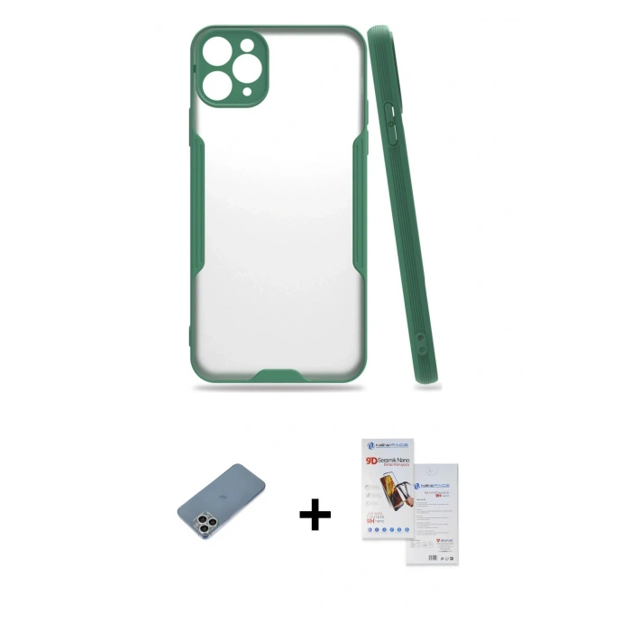MARSİLYAN™- iPhone 11 Pro Max Kılıf Atlas Asil Serisi - Siyah Seramik Nano Ekran Koruyucu + Shine Kamera Lens Koruma Cam - GS