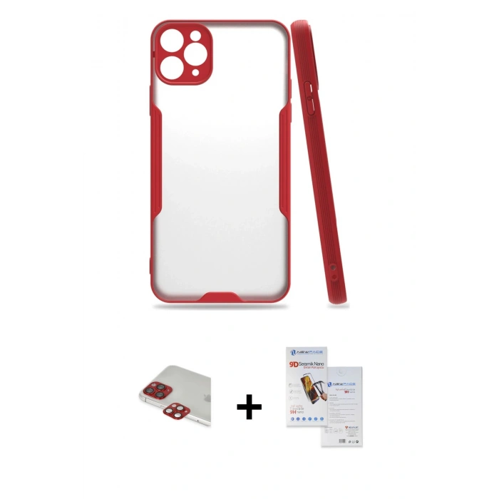 MARSİLYAN™- iPhone 11 Pro Max Kılıf Atlas Asil Serisi - Siyah Seramik Nano Ekran Koruyucu + Pers Alüminyum Kamera Lens - KI