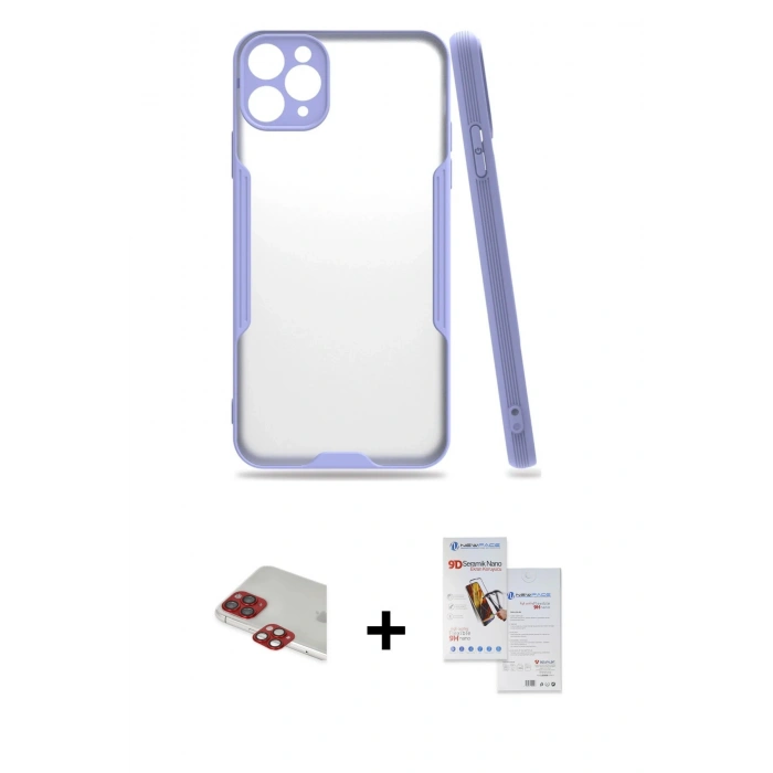 MARSİLYAN™- iPhone 11 Pro Max Kılıf Atlas Asil Serisi - Siyah Seramik Nano Ekran Koruyucu + Pers Alüminyum Kamera Lens - KI