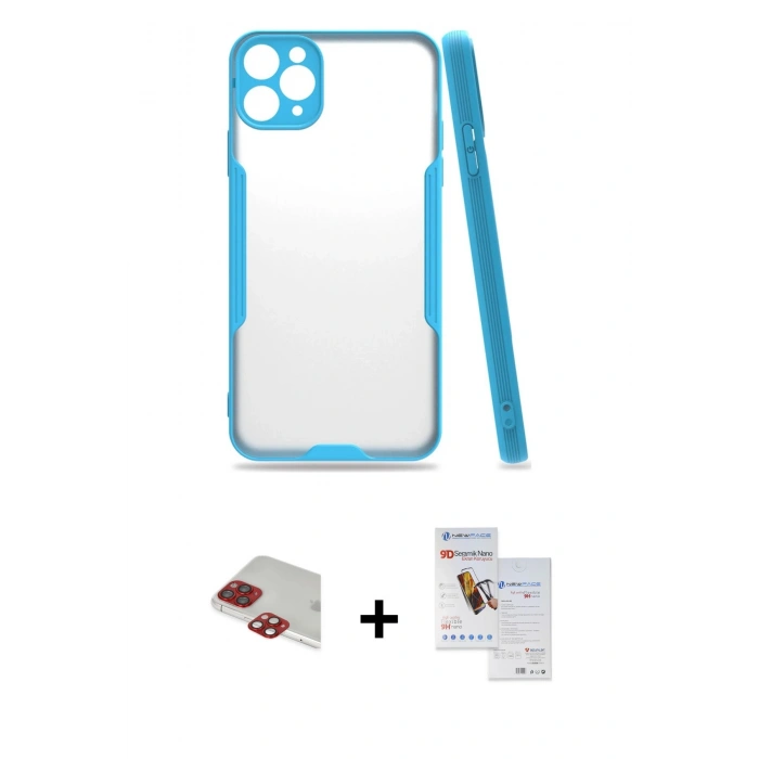 MARSİLYAN™- iPhone 11 Pro Max Kılıf Atlas Asil Serisi - Siyah Seramik Nano Ekran Koruyucu + Pers Alüminyum Kamera Lens - KI