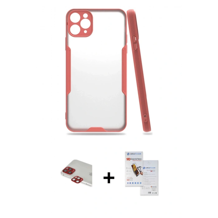 MARSİLYAN™- iPhone 11 Pro Max Kılıf Atlas Asil Serisi - Siyah Seramik Nano Ekran Koruyucu + Pers Alüminyum Kamera Lens - KI