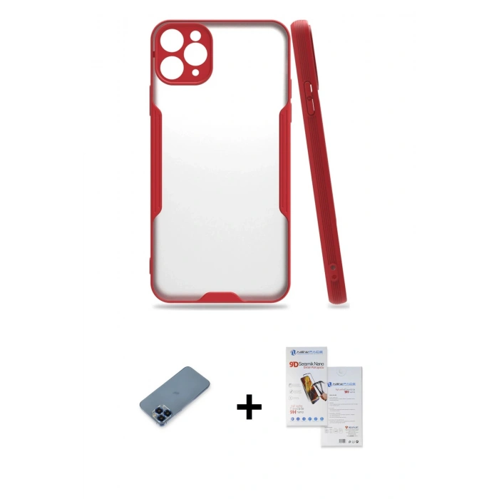 MARSİLYAN™- iPhone 11 Pro Max Kılıf Atlas Asil Serisi - Siyah Seramik Nano Ekran Koruyucu + Metal Kamera Lens Koruma Cam - MI