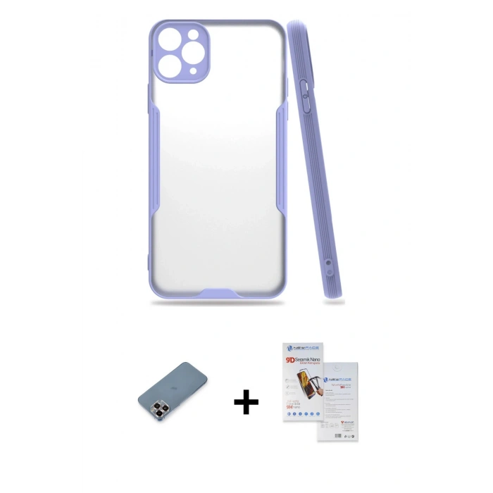 MARSİLYAN™- iPhone 11 Pro Max Kılıf Atlas Asil Serisi - Siyah Seramik Nano Ekran Koruyucu + Metal Kamera Lens Koruma Cam - MR