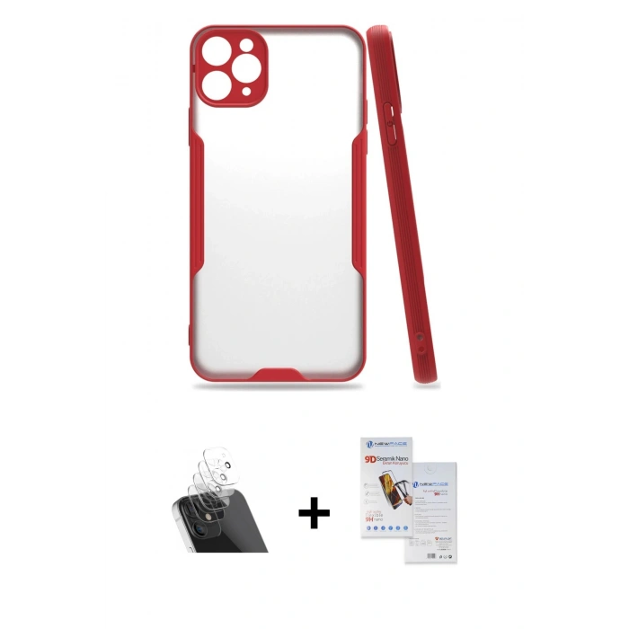 MARSİLYAN™- iPhone 11 Pro Max Kılıf Atlas Asil Serisi - Siyah Seramik Nano Ekran Koruyucu + Kamera Lens Koruma Cam - SF