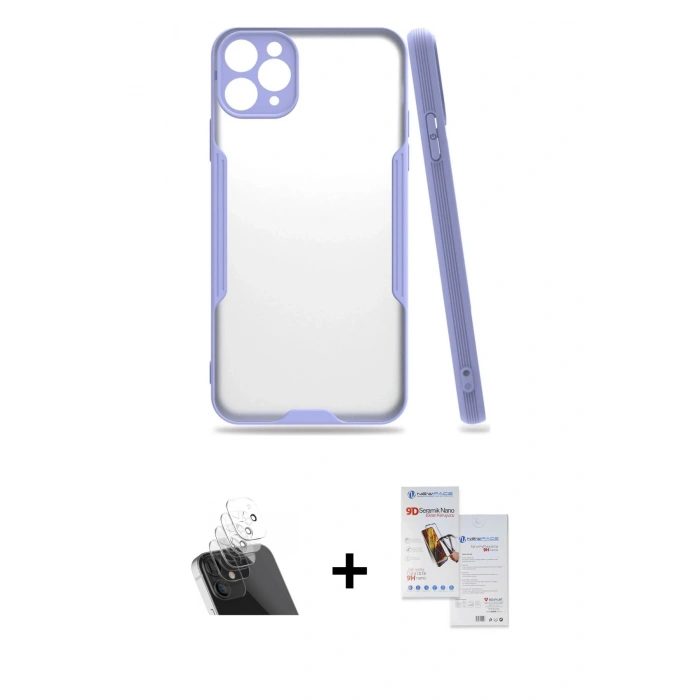 MARSİLYAN™- iPhone 11 Pro Max Kılıf Atlas Asil Serisi - Siyah Seramik Nano Ekran Koruyucu + Kamera Lens Koruma Cam - SF