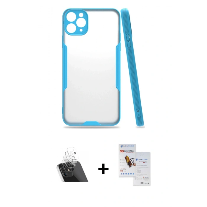 MARSİLYAN™- iPhone 11 Pro Max Kılıf Atlas Asil Serisi - Siyah Seramik Nano Ekran Koruyucu + Kamera Lens Koruma Cam - SF