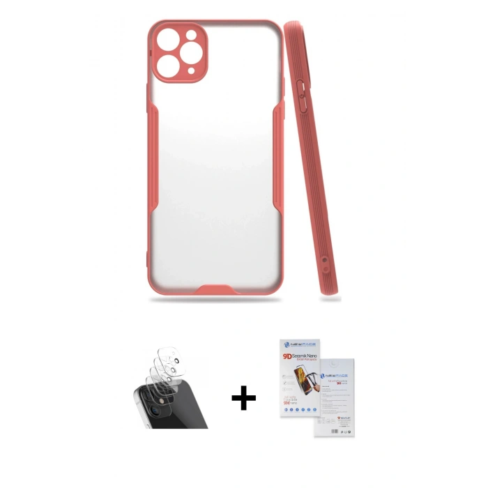 MARSİLYAN™- iPhone 11 Pro Max Kılıf Atlas Asil Serisi - Siyah Seramik Nano Ekran Koruyucu + Kamera Lens Koruma Cam - SF