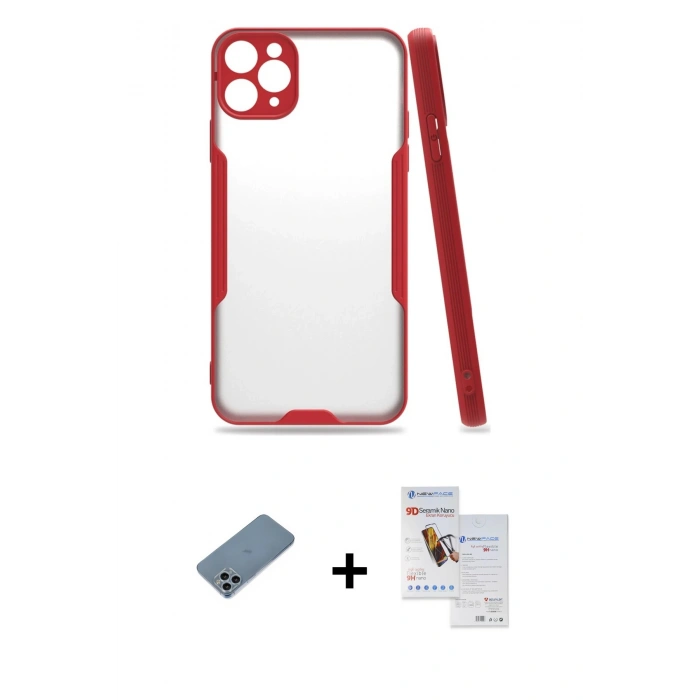 MARSİLYAN™- iPhone 11 Pro Max Kılıf Atlas Asil Serisi - Siyah Seramik Nano Ekran Koruyucu + Shine Kamera Lens Koruma Cam - SABE