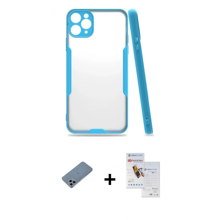 MARSİLYAN™- iPhone 11 Pro Max Kılıf Atlas Asil Serisi - Siyah Seramik Nano Ekran Koruyucu + Shine Kamera Lens Koruma Cam - SABE