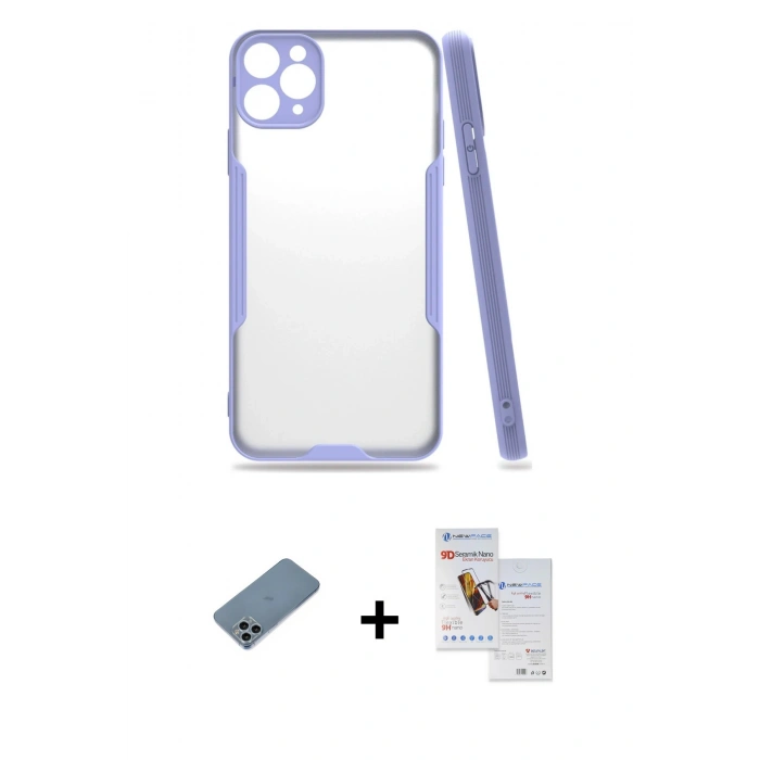 MARSİLYAN™- iPhone 11 Pro Max Kılıf Atlas Asil Serisi - Siyah Seramik Nano Ekran Koruyucu + Shine Kamera Lens Koruma Cam - SABE