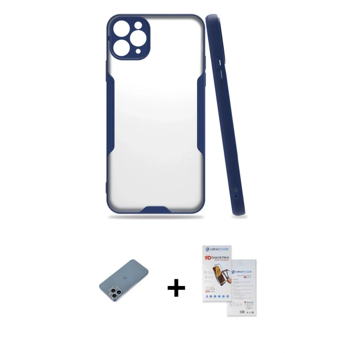 MARSİLYAN™- iPhone 11 Pro Max Kılıf Atlas Asil Serisi - Siyah Seramik Nano Ekran Koruyucu + Shine Kamera Lens Koruma Cam - SABE