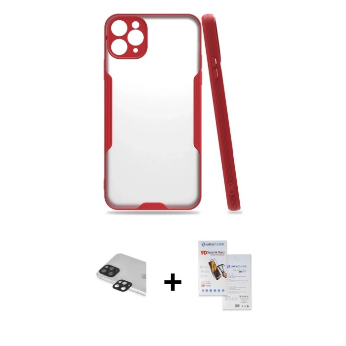 MARSİLYAN™- iPhone 11 Pro Max Kılıf Atlas Asil Serisi - Siyah Seramik Nano Ekran Koruyucu + Pers Alüminyum Kamera Lens - SH
