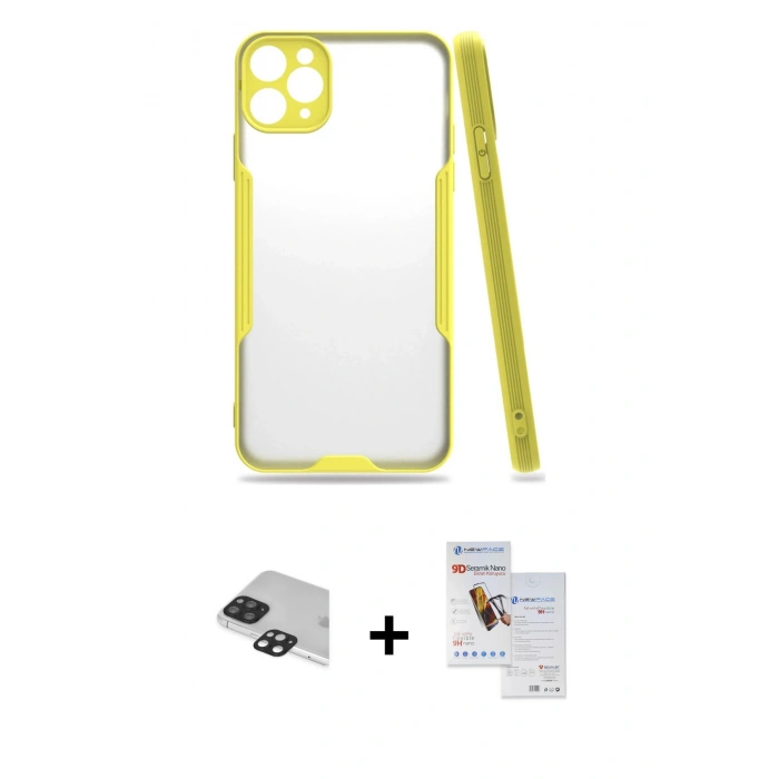 MARSİLYAN™- iPhone 11 Pro Max Kılıf Atlas Asil Serisi - Siyah Seramik Nano Ekran Koruyucu + Pers Alüminyum Kamera Lens - SH
