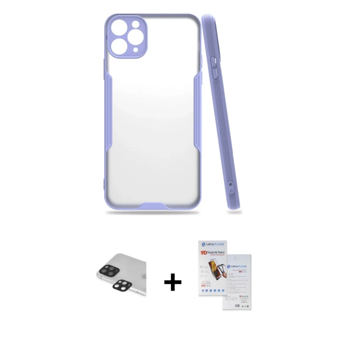 MARSİLYAN™- iPhone 11 Pro Max Kılıf Atlas Asil Serisi - Siyah Seramik Nano Ekran Koruyucu + Pers Alüminyum Kamera Lens - SH