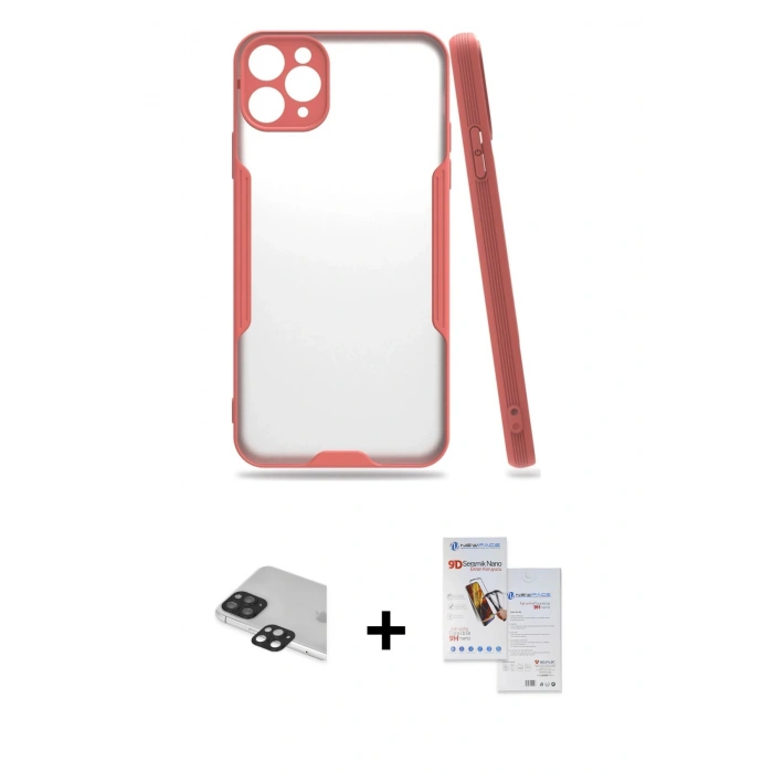 MARSİLYAN™- iPhone 11 Pro Max Kılıf Atlas Asil Serisi - Siyah Seramik Nano Ekran Koruyucu + Pers Alüminyum Kamera Lens - SH