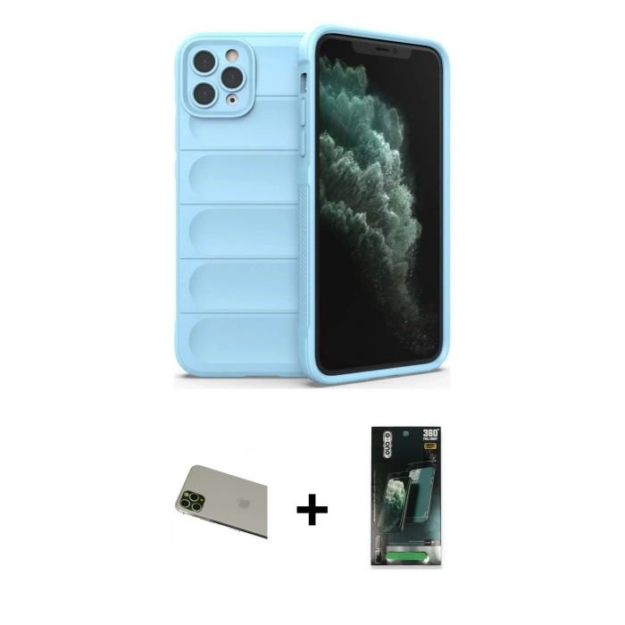 MARSİLYAN™- iPhone 11 Pro Max Kılıf Atlas Koleksiyonu - Şeffaf 360 Full Body Arka Koruyucu + Rainbow Kamera Lens Koruma Cam - YL