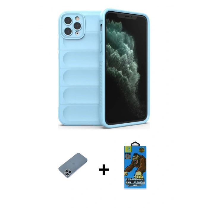MARSİLYAN™- iPhone 11 Pro Max Kılıf Atlas Koleksiyonu - Siyah 18D Cam Ekran Koruyucu + Shine Kamera Lens Koruma Cam - SABE