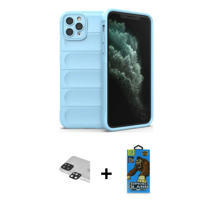 MARSİLYAN™- iPhone 11 Pro Max Kılıf Atlas Koleksiyonu - Siyah 18D Cam Ekran Koruyucu + Pers Alüminyum Kamera Lens - SH