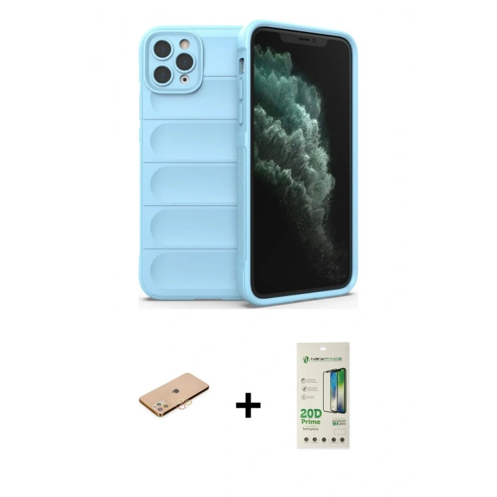 MARSİLYAN™- iPhone 11 Pro Max Kılıf Atlas Koleksiyonu - Siyah 20D Premium Cam Ekran Koruyucu + Renkli Kamera Lens Koruma Cam - TU