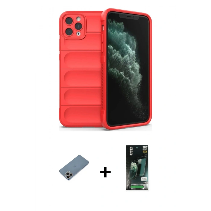 MARSİLYAN™- iPhone 11 Pro Max Kılıf Atlas Koleksiyonu - Siyah 360 Mat Full Body Arka Koruyucu + Shine Kamera Lens Koruma Cam - GI