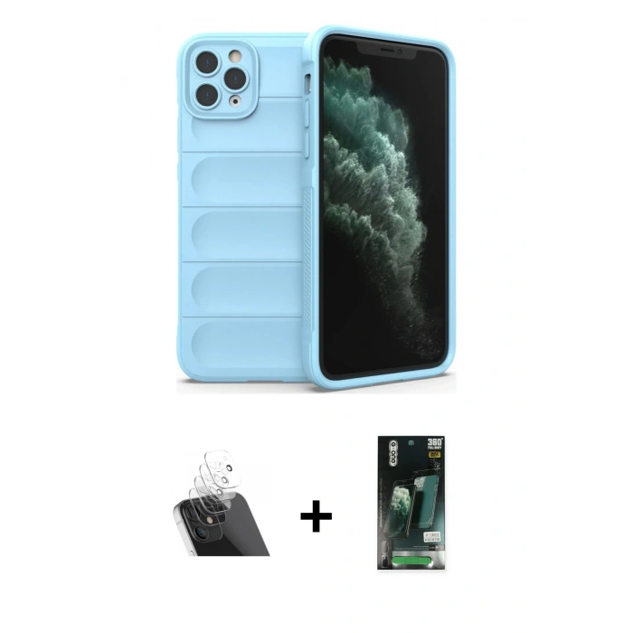 MARSİLYAN™- iPhone 11 Pro Max Kılıf Atlas Koleksiyonu - Siyah 360 Mat Full Body Arka Koruyucu + Kamera Lens Koruma Cam - SF