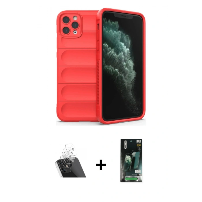MARSİLYAN™- iPhone 11 Pro Max Kılıf Atlas Koleksiyonu - Siyah 360 Mat Full Body Arka Koruyucu + Kamera Lens Koruma Cam - SF