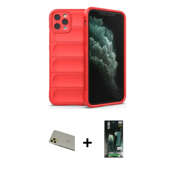 MARSİLYAN™- iPhone 11 Pro Max Kılıf Atlas Koleksiyonu - Siyah 360 Mat Full Body Arka Koruyucu + Rainbow Kamera Lens Koruma Cam - GD