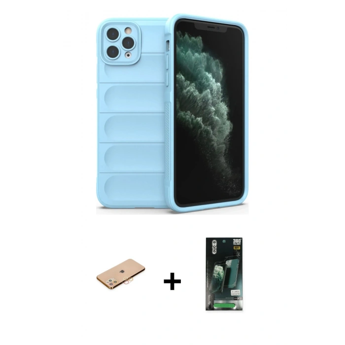 MARSİLYAN™- iPhone 11 Pro Max Kılıf Atlas Koleksiyonu - Siyah 360 Mat Full Body Arka Koruyucu + Renkli Kamera Lens Koruma Cam - TU