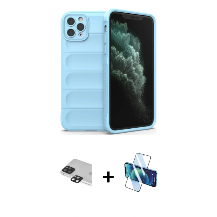 MARSİLYAN™- iPhone 11 Pro Max Kılıf Atlas Koleksiyonu - Siyah 3D Antistatik Cam Ekran Koruyucu + Pers Alüminyum Kamera Lens - SH