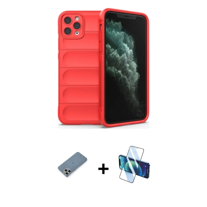 MARSİLYAN™- iPhone 11 Pro Max Kılıf Atlas Koleksiyonu - Siyah 3D Antistatik Seramik Nano Ekran Koruyucu + Metal Kamera Lens Koruma Cam - GS